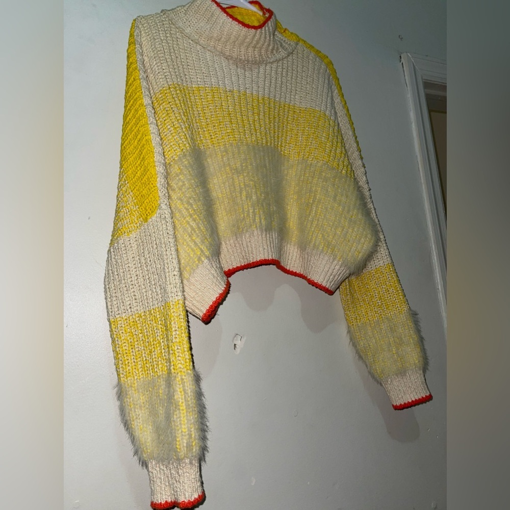 NWOT Free People Yellow Sunbright Slouchy Knit  Fuzzy Sweater - Picture 3 of 11